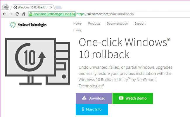 Відкат до Windows 7 / 8 з Windows 10 Rollback Utility